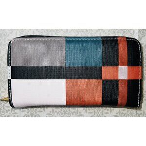 Colorful Checkered Zipper Wristlet  Multiple Compartments